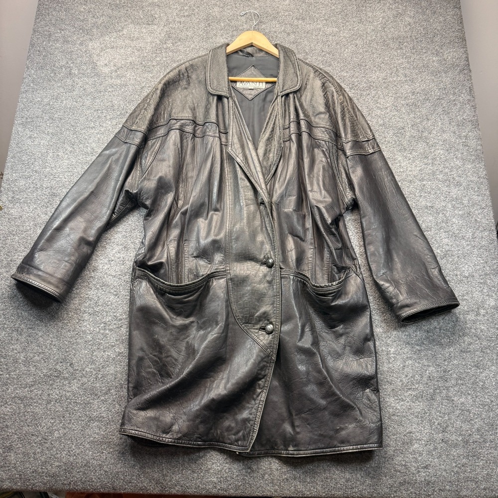 Vintage Avanti Leather Jacket Mens M Black Oversized Batwing Trench Coat 80s 90s